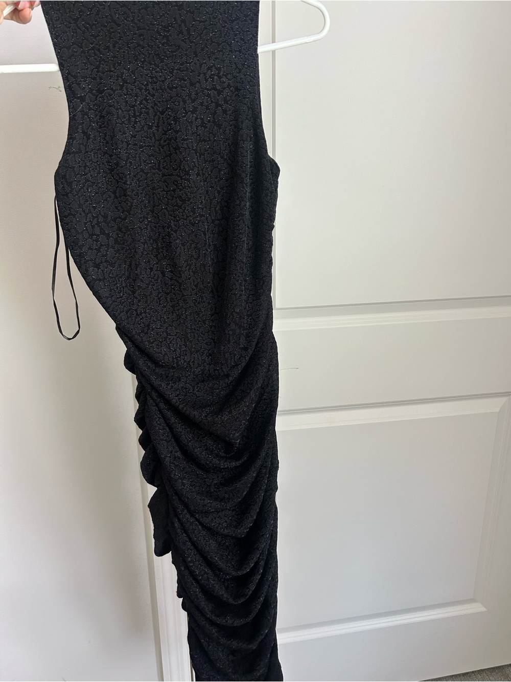 TALULAH Black Midi Ruched Evening Dress